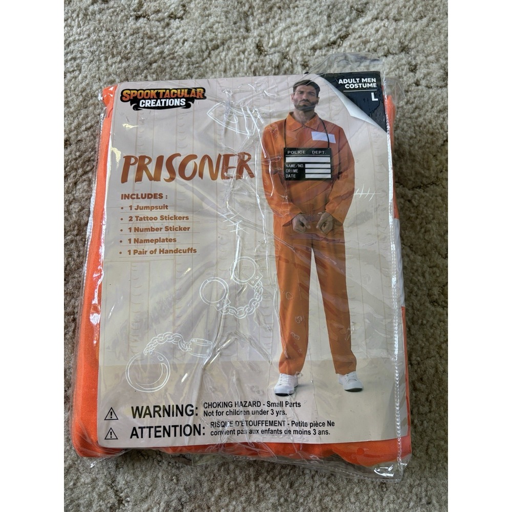 Spooktacular Creations Prisoner Costume Adult Halloween Orange Jumpsuit Inmate L